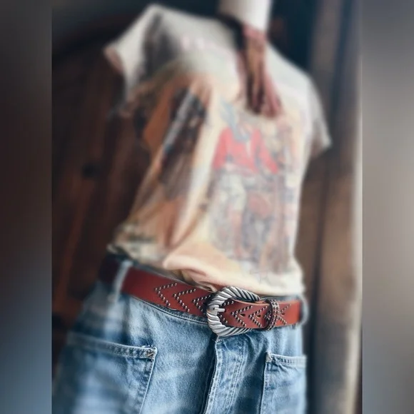 Studded Western Belt Statement Buckle Boho NWT - Picture 3 of 9